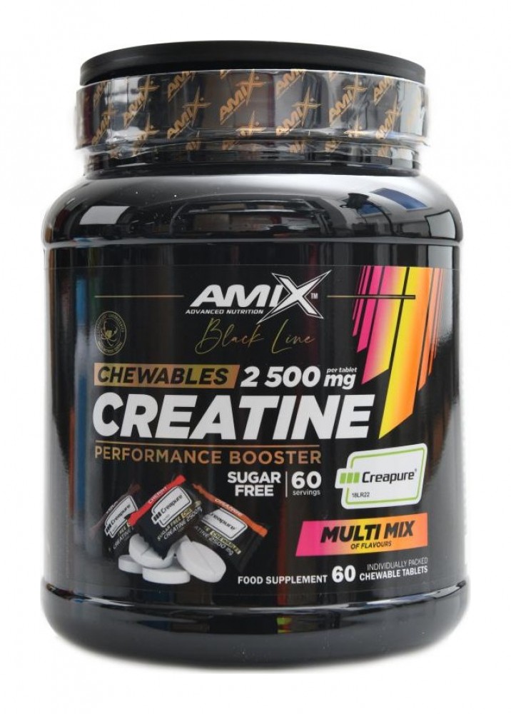 Black line Creatine creapure 2500mg chewable tabs zero sugar 60 tablet multiflavors