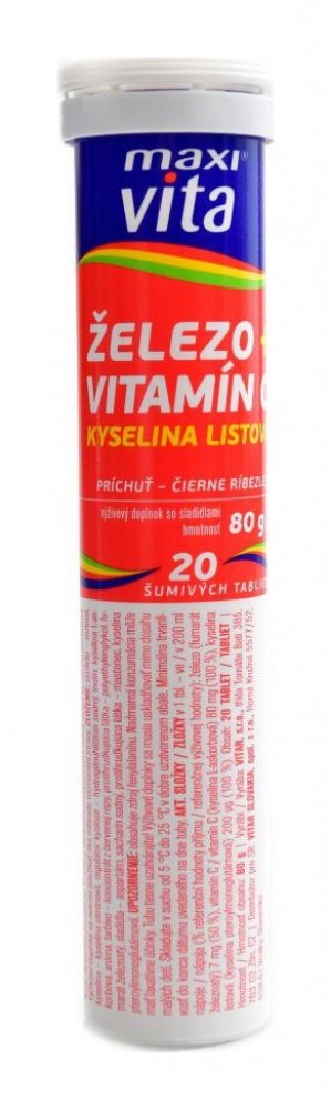 MaxiVita železo + vitamin C 20 šumivých tablet