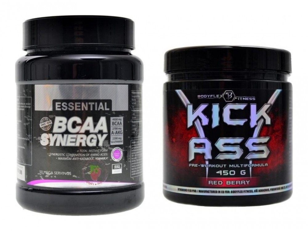 Essential BCAA synergy 550 g + Bodyflex Kick ass pre-workout 450 g