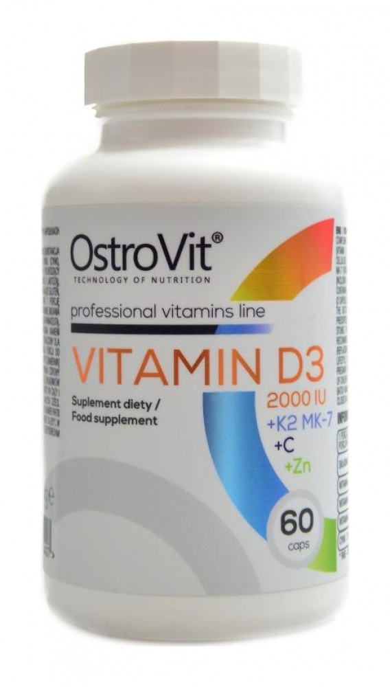 Vitamin D3 2000 IU + K2  MK-7 + vit C + Zinc 60 kapslí