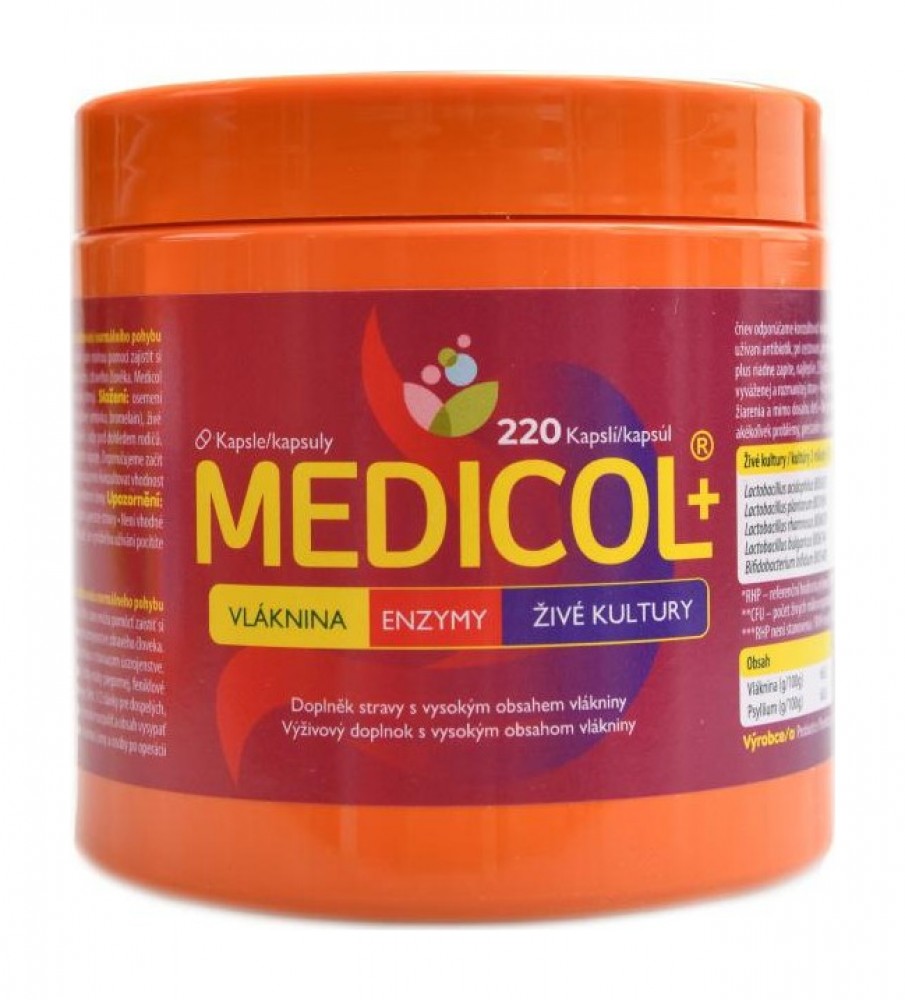 Medicol plus vláknina + živé kultury + trávící enzymy 220 kapslí