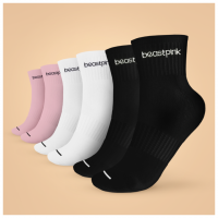 Ponožky Midhigh 3Pack White Black Pink - BeastPink  