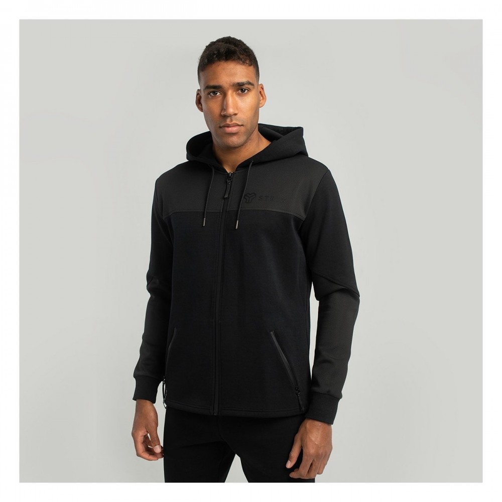 Mikina Essential Zip Up Hoodie Black - STRIX 