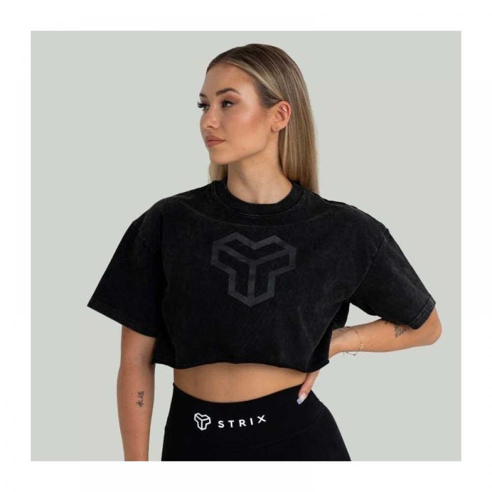 Dámské tričko CropTop Washed Black - STRIX 