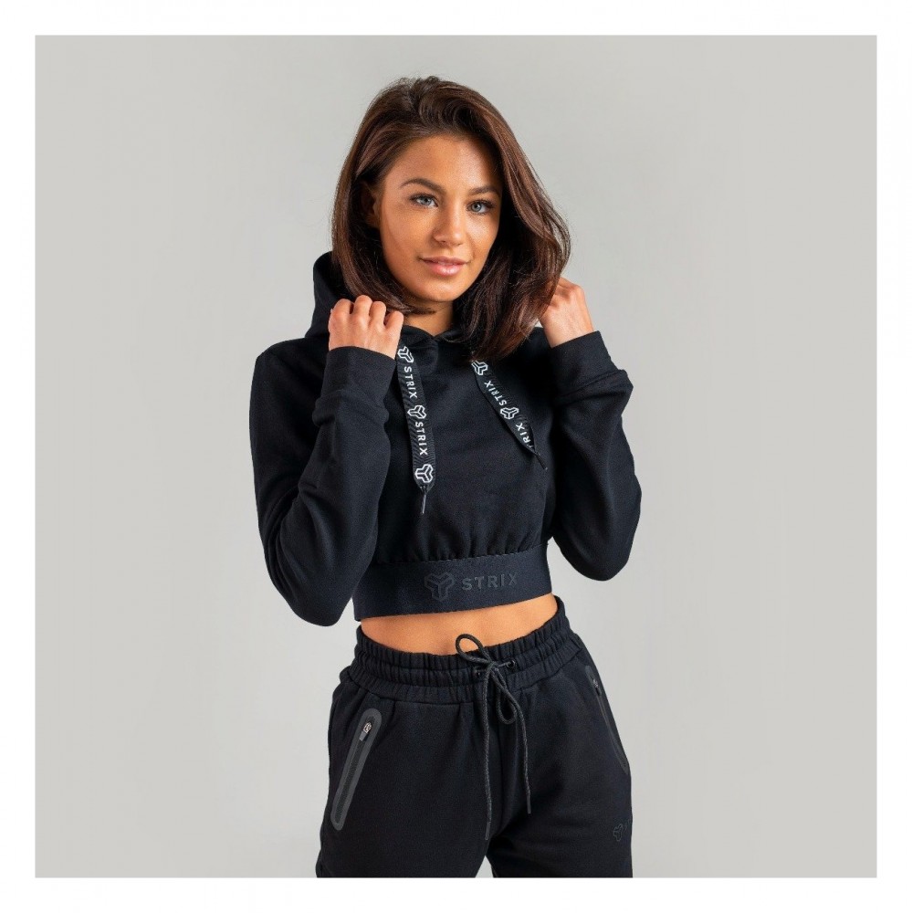 Dámská mikina Essential Cropped Hoodie Black - STRIX 