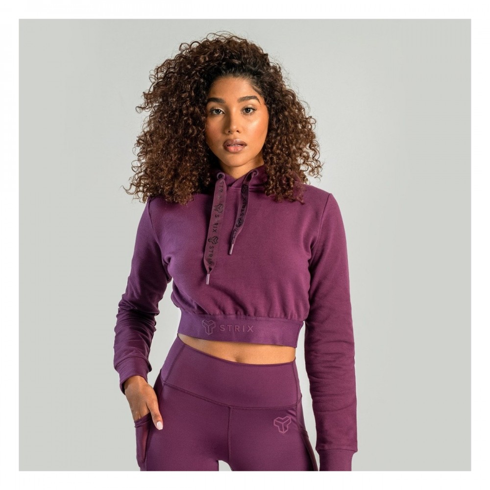 Dámská mikina Essential Cropped Hoodie Plum - STRIX 